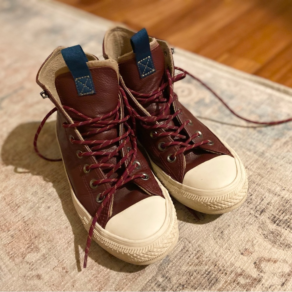 Converse burgundy leather high tops